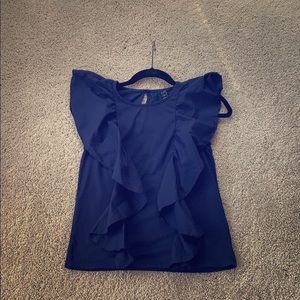 J. Crew Ruffle Flutter Sleeve Dark Blue Top